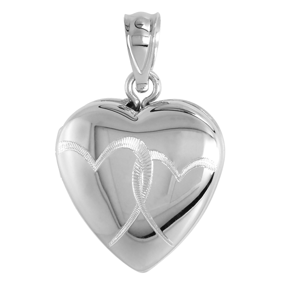 Small 5/8 inch Sterling Silver Interlocking Hearts Locket Necklace for Women Heart shape 16-20 inch