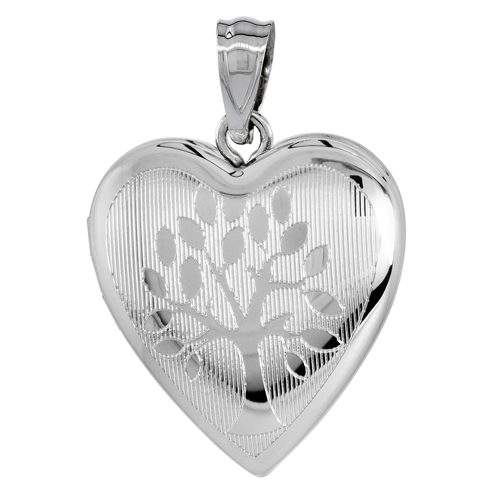 3/4 inch Sterling Silver Family Tree Heart Locket Pendant for Women NO CHAIN