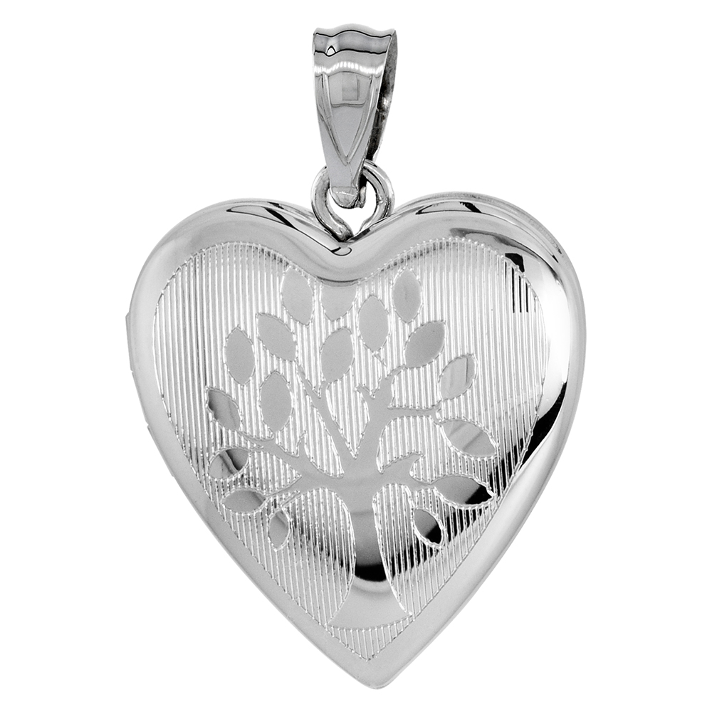 3/4 inch Sterling Silver Family Tree Heart Locket Necklace for Women 16-20 inch