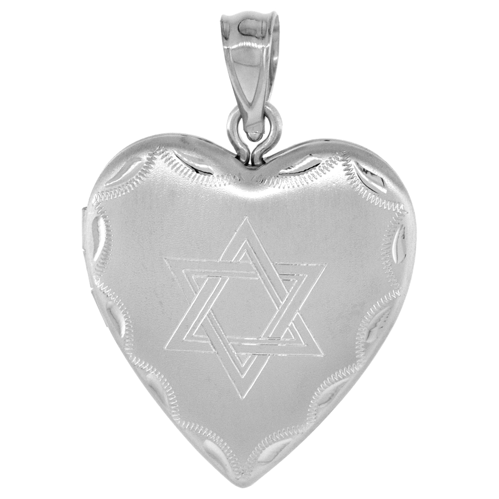 3/4 INCH STERLING SILVER JEWISH STAR OF DAVID HEART LOCKET PENDANT FOR WOMEN NO CHAIN