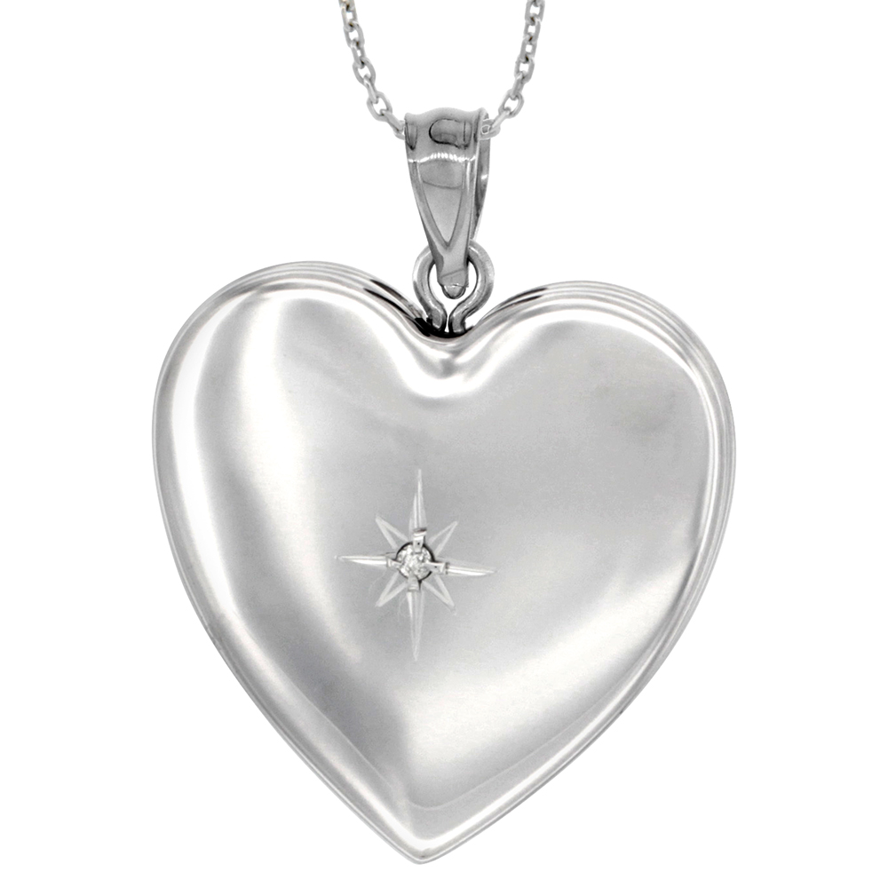 1 inch Sterling Silver Diamond Heart Locket Necklace for Women 4 Picture 16-20 inch