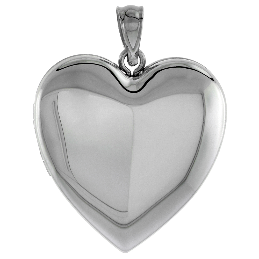 1 INCH STERLING SILVER PLAIN HEART 4 PICTURE LOCKET NECKLACE FOR WOMEN NO CHAIN