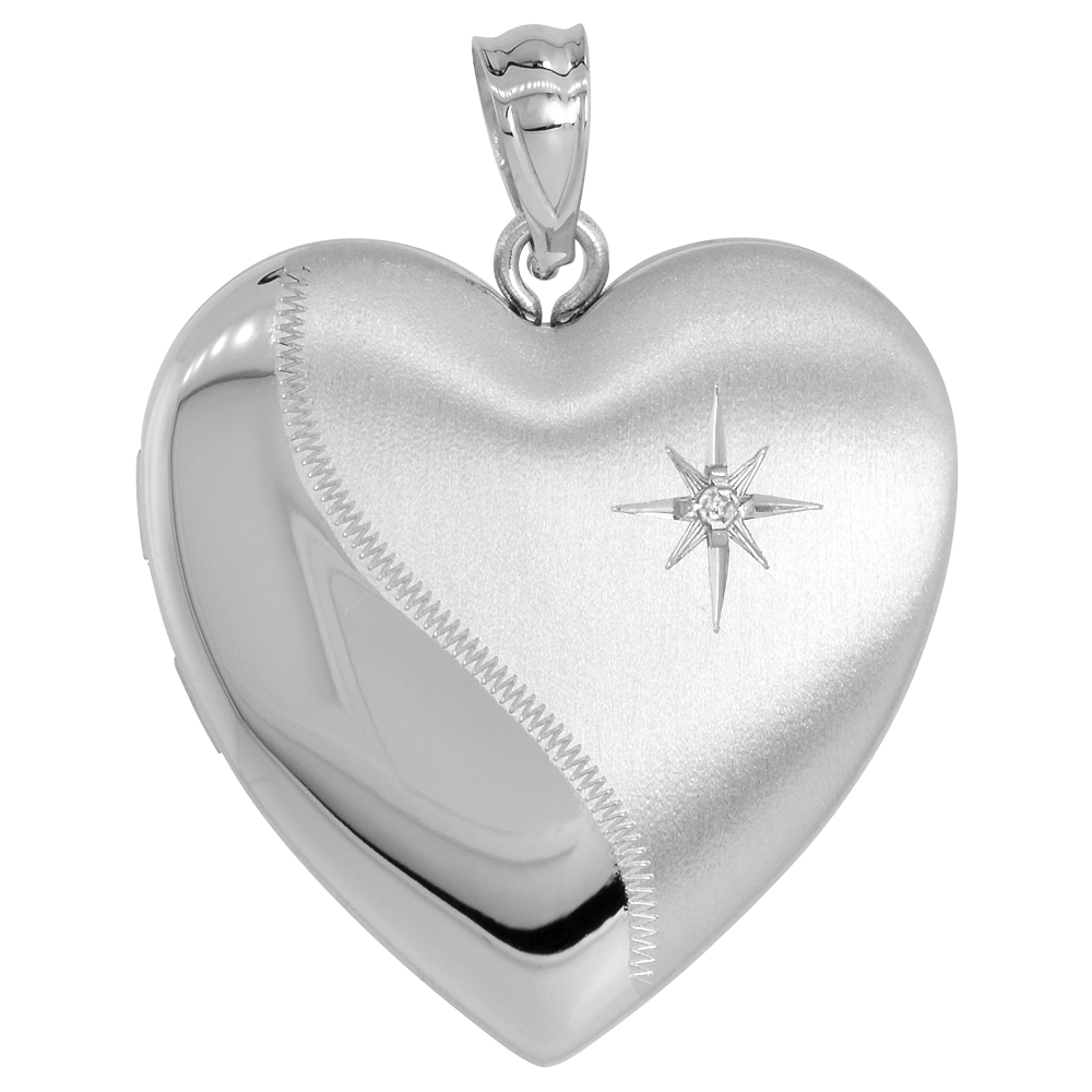 Sterling Silver Diamond Heart Locket / Urn Necklace 1 Picture 1 inch