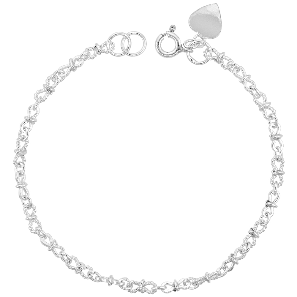 1/8 inch wide Dainty Sterling Silver Figure 8 Links Charm Bracelet for Women 3mm fits 8-9 inch wrists
