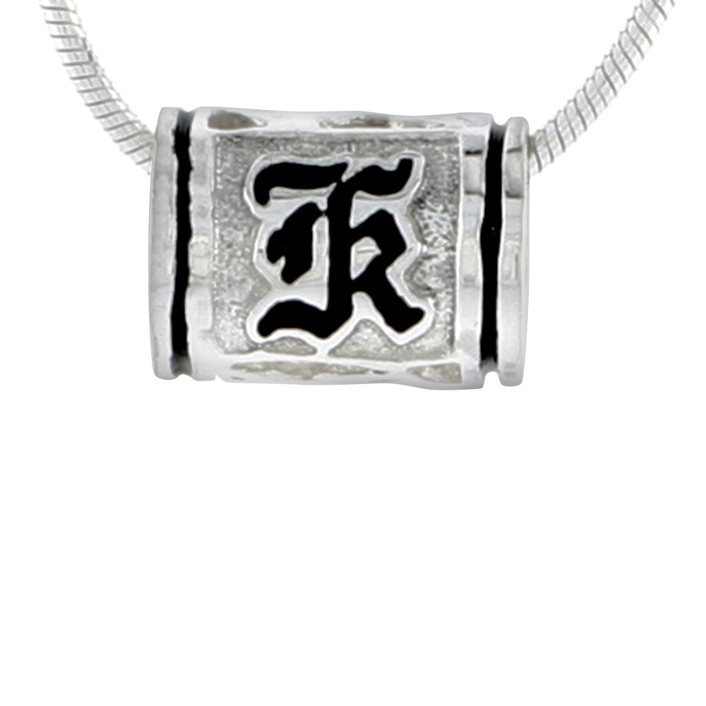 Sterling Silver Hawaiian Charm Bead Initial K Charm Bracelet Compatible, 1/2 inch wide