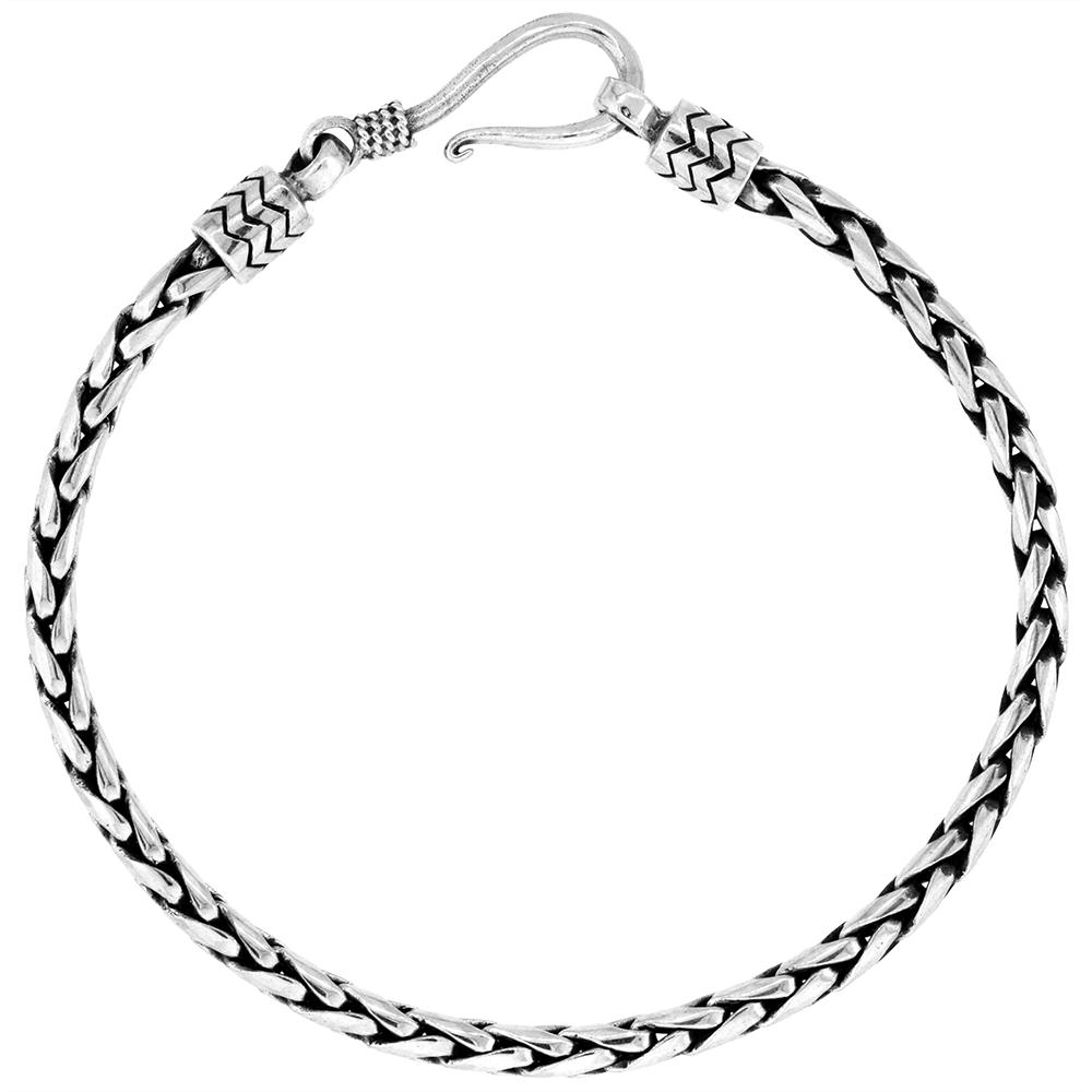 Sterling Silver 3.2mm Bali wheat Chain Bracelets Handmade Antiqued Finish Nickel Free 7-8 inch