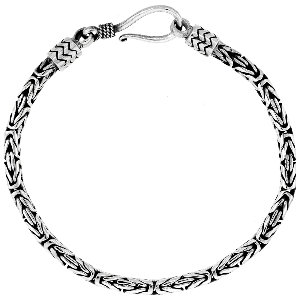 Sterling Silver 3mm Round Bali Byzantine Chain Necklaces &amp; Bracelets Handmade Antiqued Finish Nickel Free 7 inch