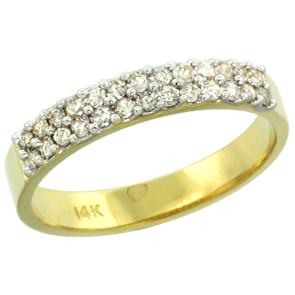 14K GOLD 2-ROW DIAMOND RING BAND W/ 0.31 CARAT BRILLIANT CUT ( H-I COLOR; SI1 CLARITY ) DIAMONDS, 1/8 IN. (3.5MM) WIDE