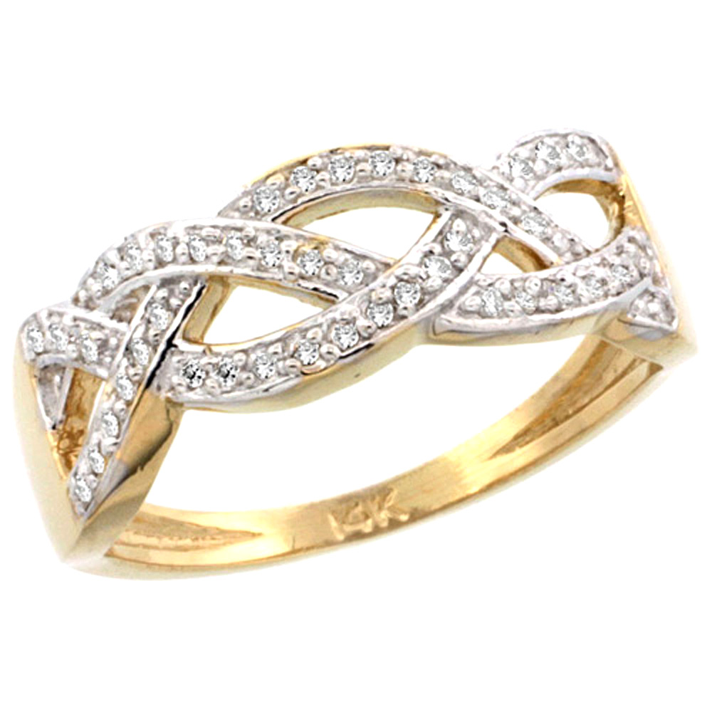 14k Gold Braided Knot Diamond Ring w/ 0.15 Carat Brilliant Cut ( H-I Color; VS2-SI1 Clarity ) Diamonds, 9/32 in. (7mm) wide
