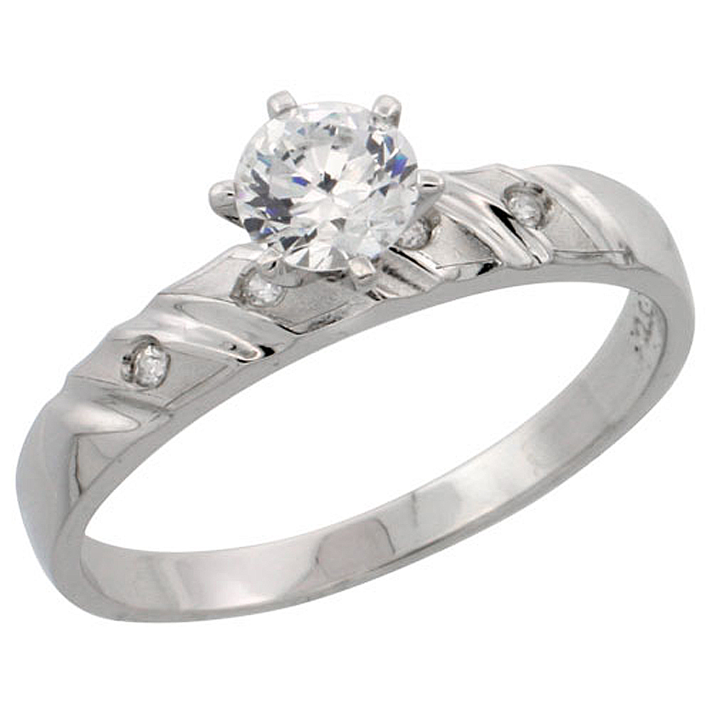 STERLING SILVER ENGAGEMENT RING CZ STONES 5/32 IN. 4 MM, SIZES 5 TO 10