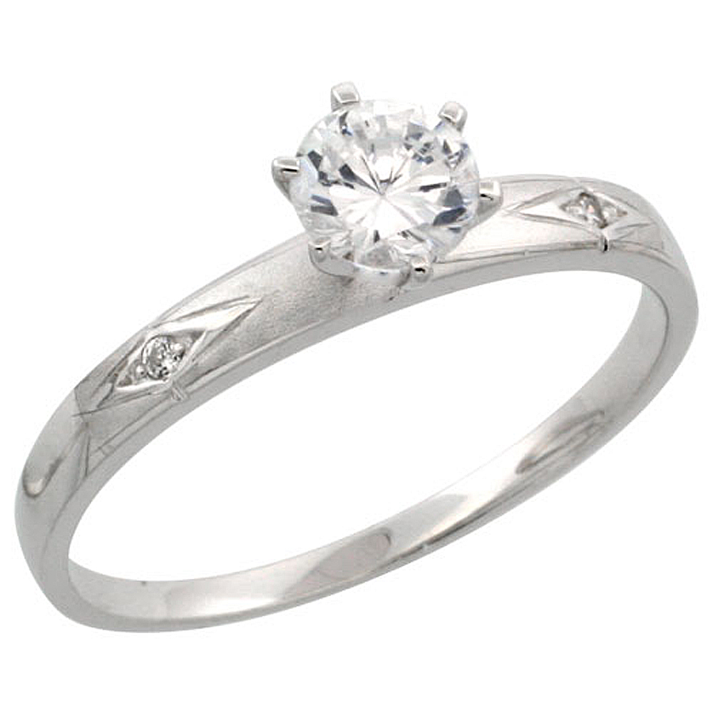 STERLING SILVER ENGAGEMENT RING CZ STONES 1/8 IN. 3 MM, SIZES 5 TO 10