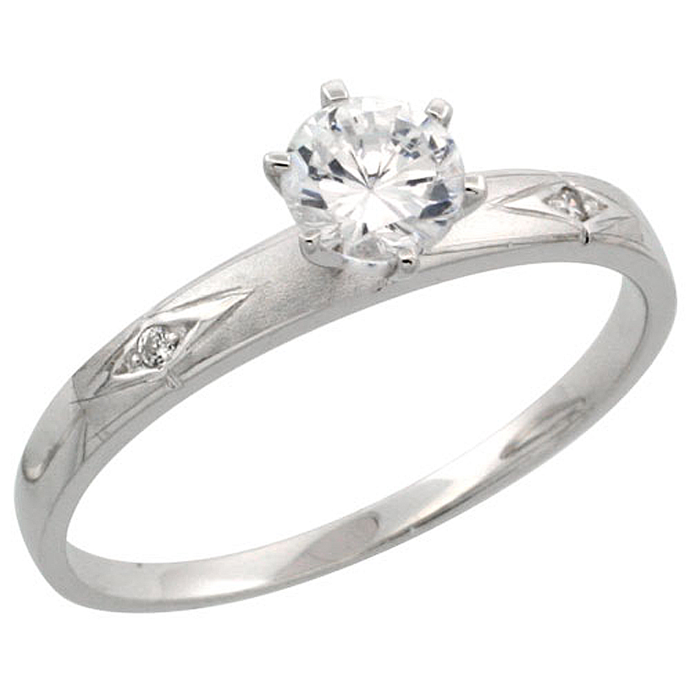 Sterling Silver Engagement Ring CZ Stones 1/8 in. 3 mm, sizes 5 to 10