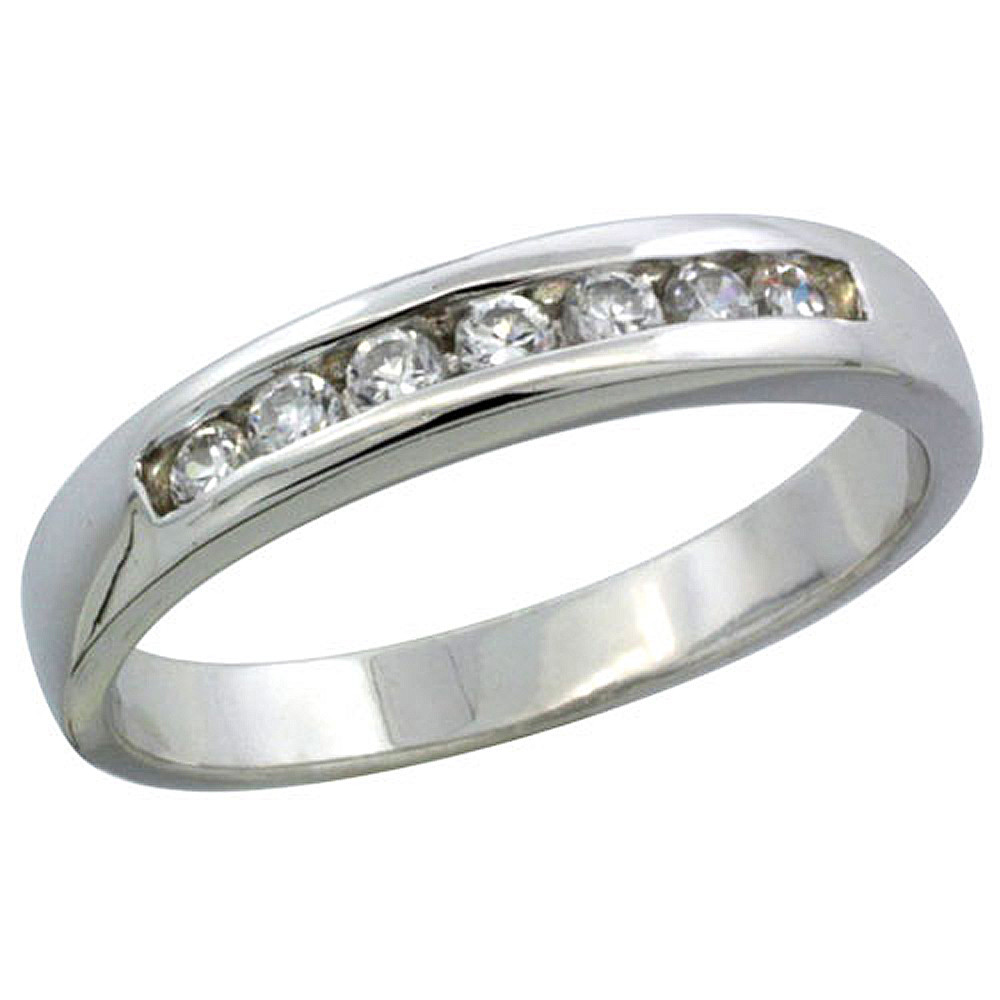 STERLING SILVER CUBIC ZIRCONIA LADIES' WEDDING BAND RING CLASSIC CHANNEL SET, 1/8 INCH WIDE