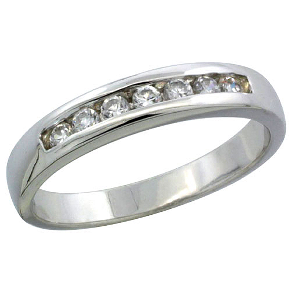 Sterling Silver Cubic Zirconia Ladies&#039; Wedding Band Ring Classic Channel Set, 1/8 inch wide