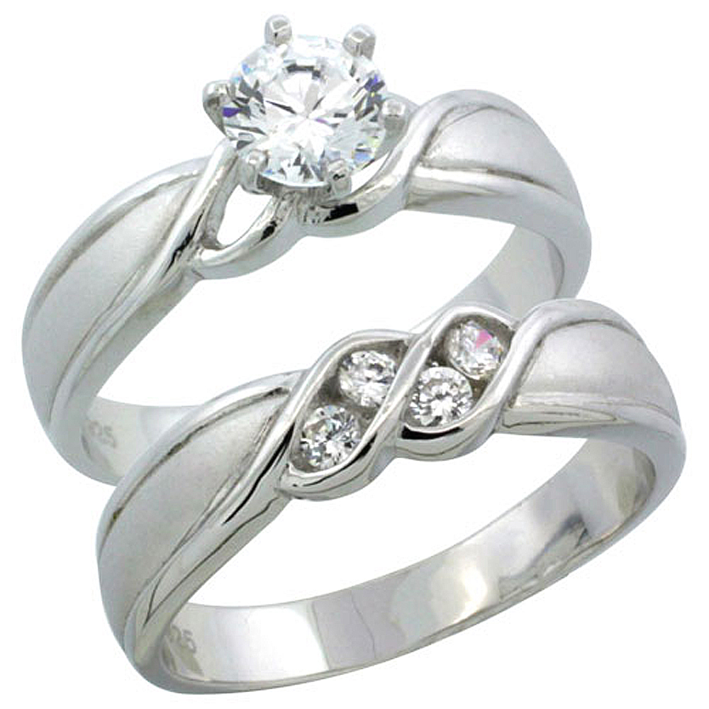 STERLING SILVER CUBIC ZIRCONIA LADIES� ENGAGEMENT RING SET 2-PIECE CHANNEL SET 3/4 CT SIZE, 3/16 INCH WIDE