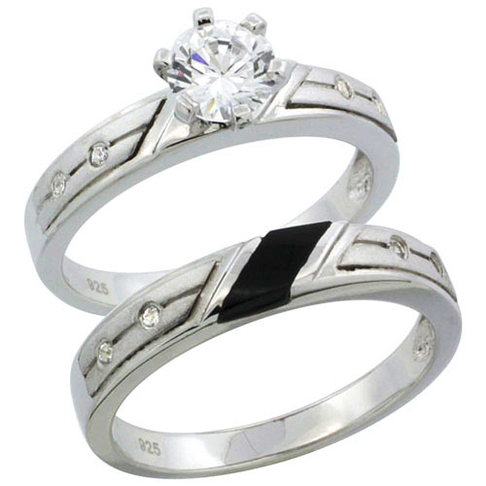 STERLING SILVER CUBIC ZIRCONIA LADIES� ENGAGEMENT RING SET 2-PIECE 3/4 CT SIZE 1/8 INCH WIDE