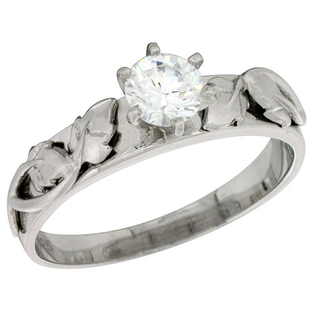 STERLING SILVER CUBIC ZIRCONIA SOLITAIRE ENGAGEMENT RING 1 CT SIZE BRILLIANT CUT BRILLIANT CUT 3/16 INCH WIDE