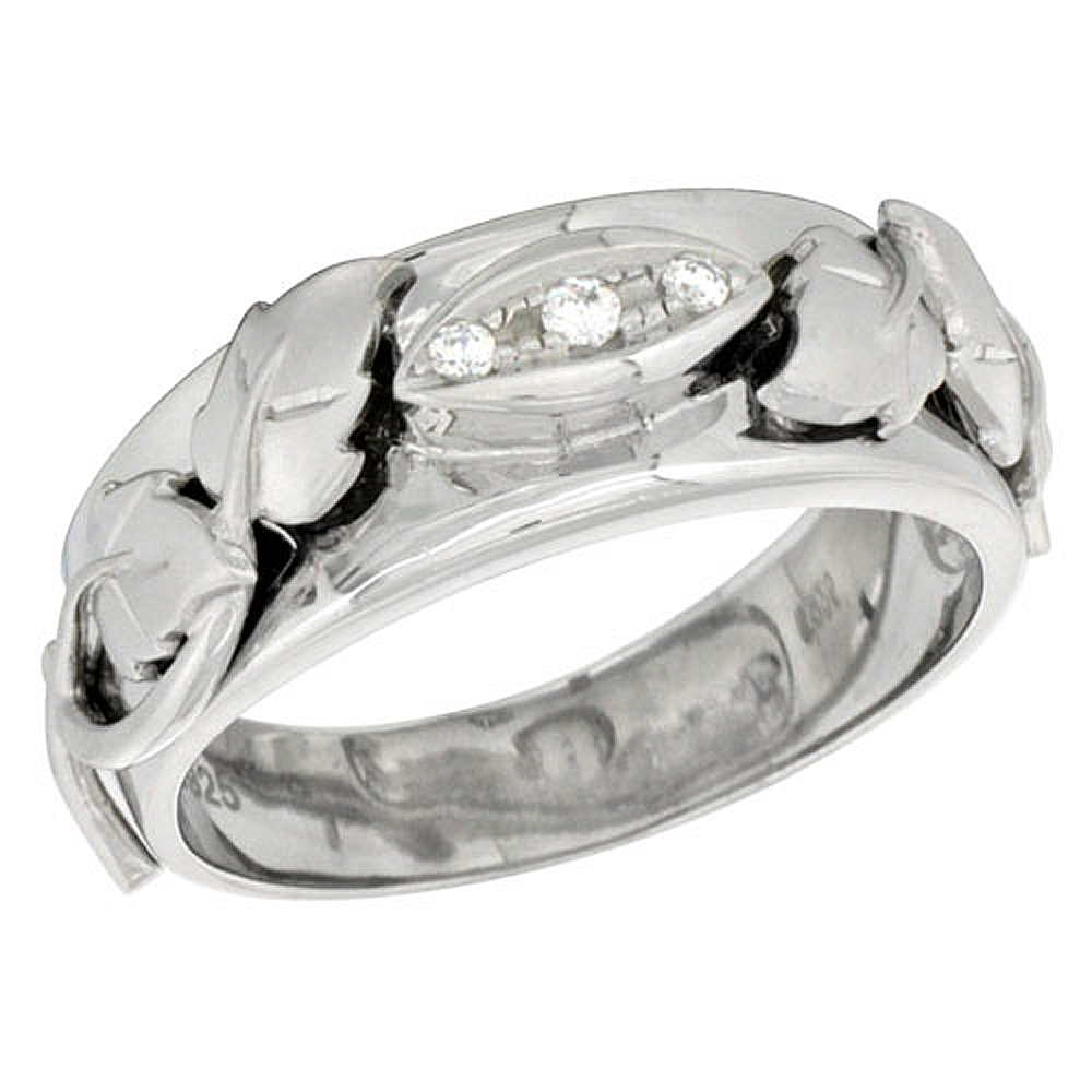Sterling Silver Cubic Zirconia Mens Mens Wedding Band Ring 5/16 inch wide