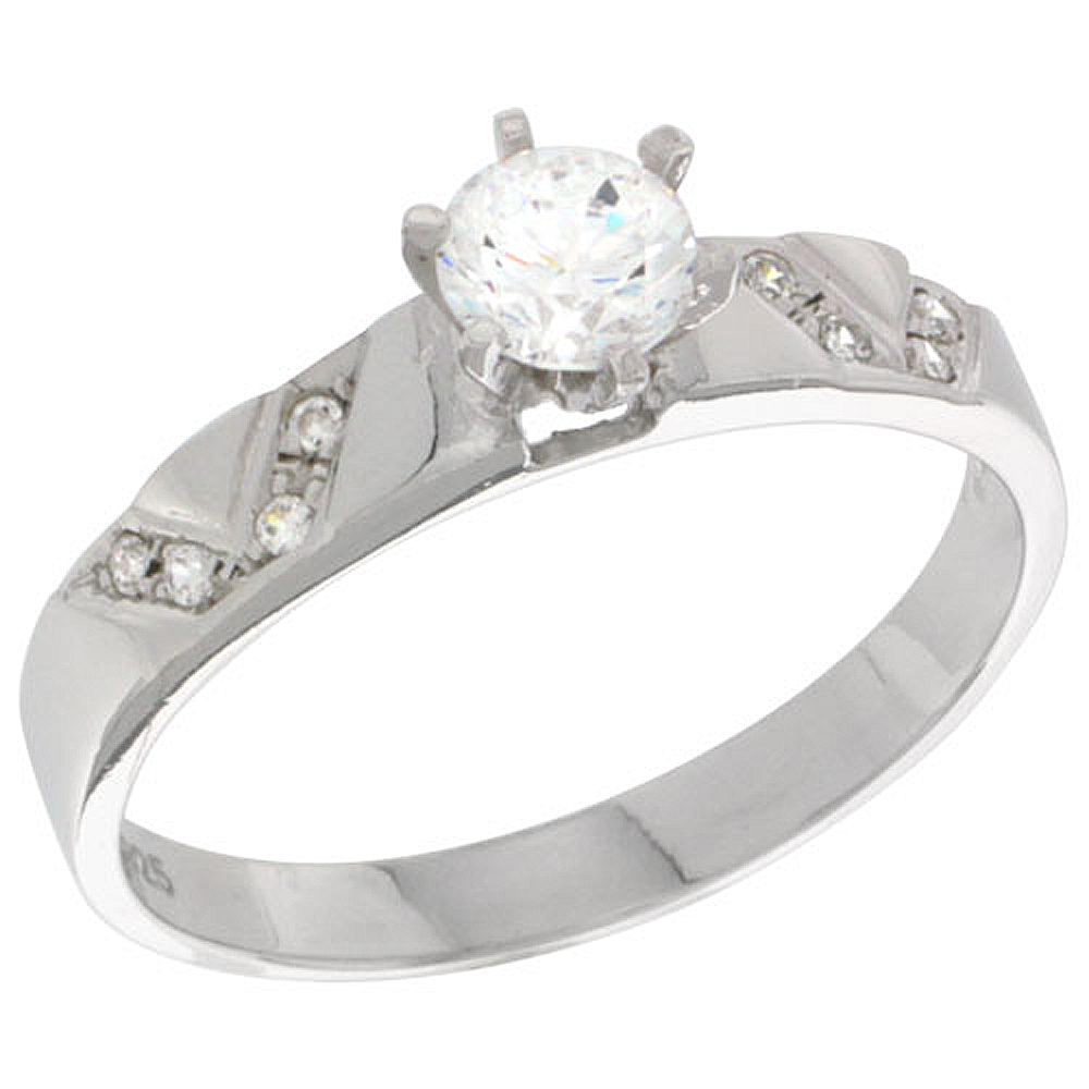 STERLING SILVER CUBIC ZIRCONIA SOLITAIRE ENGAGEMENT RING 0.85 CT SIZE BRILLIANT CUT 1/8 INCH WIDE