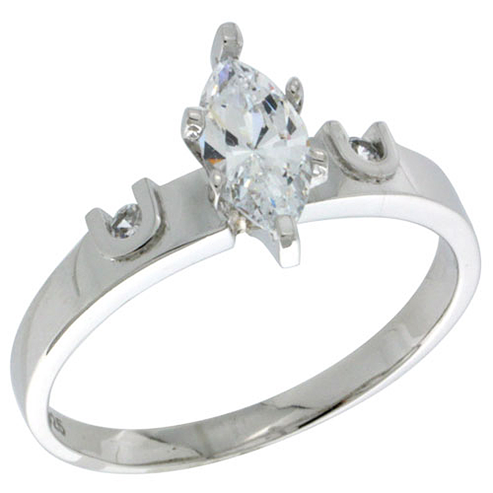 STERLING SILVER CUBIC ZIRCONIA ENGAGEMENT RING 1.5 CT MARQUISE CUT 5/32 INCH WIDE