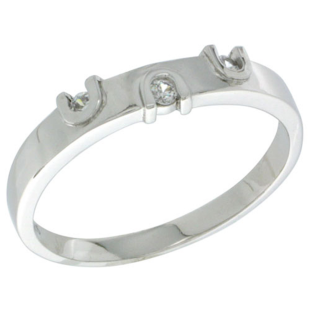 STERLING SILVER CUBIC ZIRCONIA LADIES' WEDDING BAND RING, 5/32 INCH WIDE