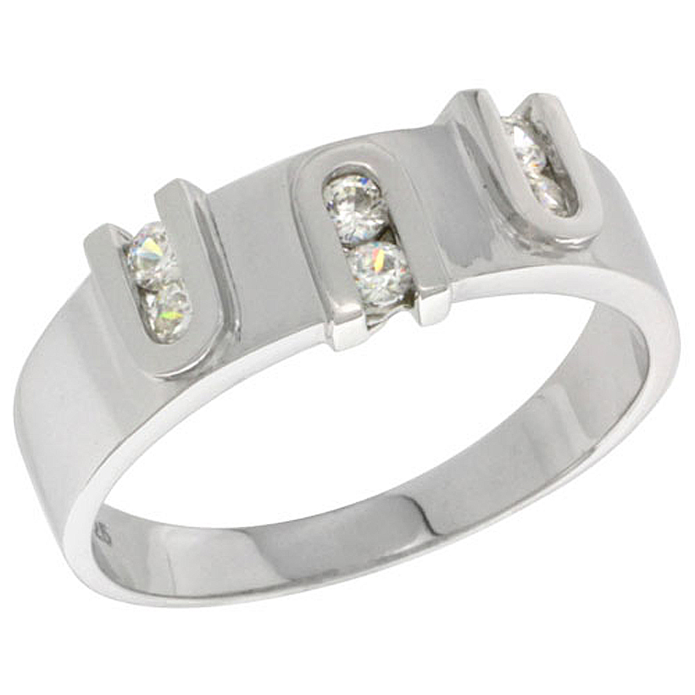 STERLING SILVER CUBIC ZIRCONIA MENS WEDDING BAND RING 7MM (9/32 INCH) WIDE