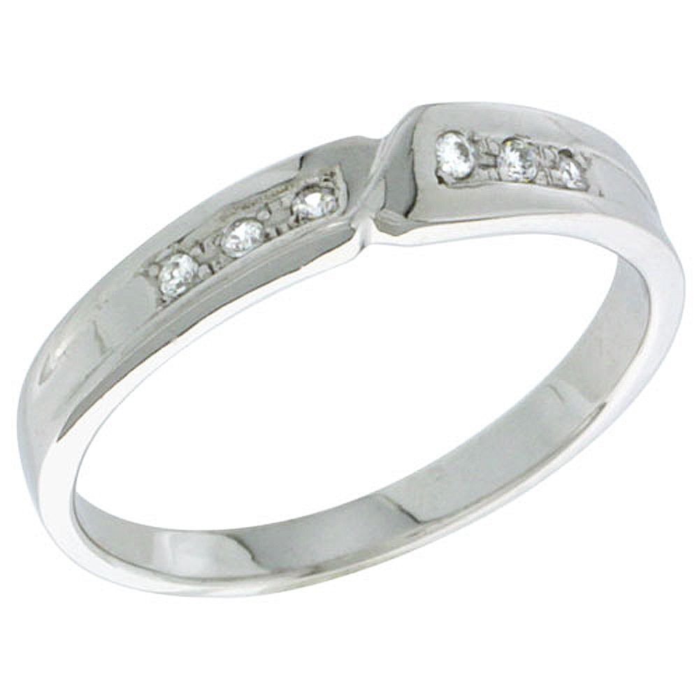 STERLING SILVER CUBIC ZIRCONIA LADIES' WEDDING BAND RING, 5/32 INCH WIDE