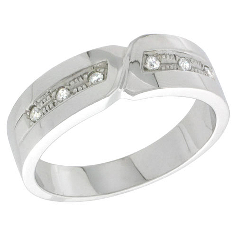 STERLING SILVER CUBIC ZIRCONIA MENS MENS WEDDING BAND RING 1/4 INCH WIDE