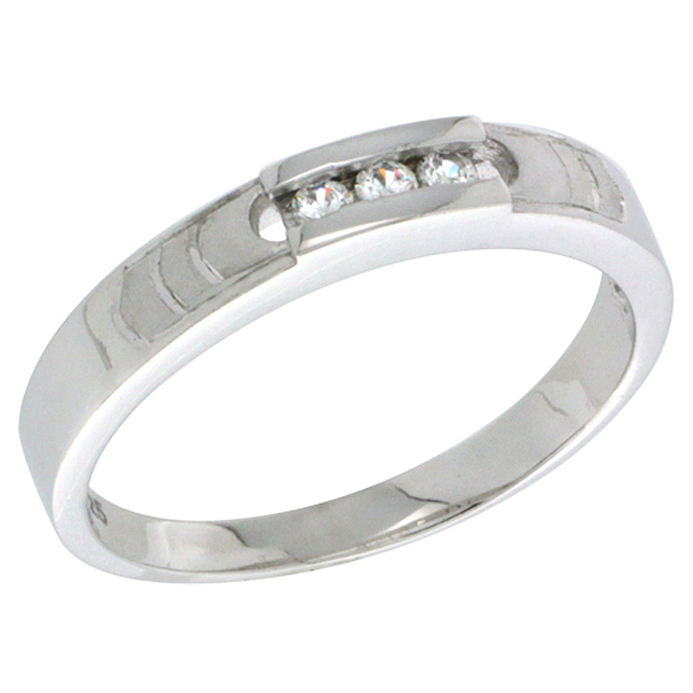 STERLING SILVER CUBIC ZIRCONIA LADIES' WEDDING BAND RING, 5/32 INCH WIDE