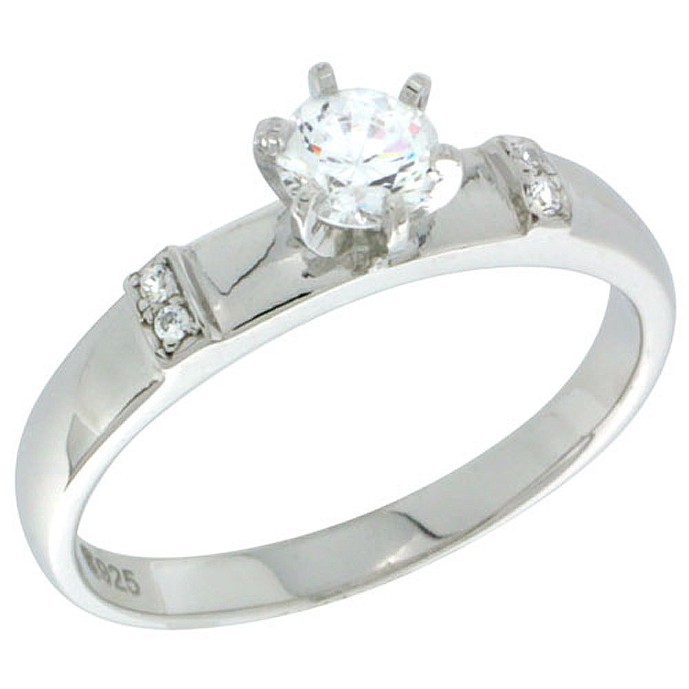 STERLING SILVER CUBIC ZIRCONIA SOLITAIRE ENGAGEMENT RING 0.65 CT SIZE BRILLIANT CUT 5/32 INCH WIDE