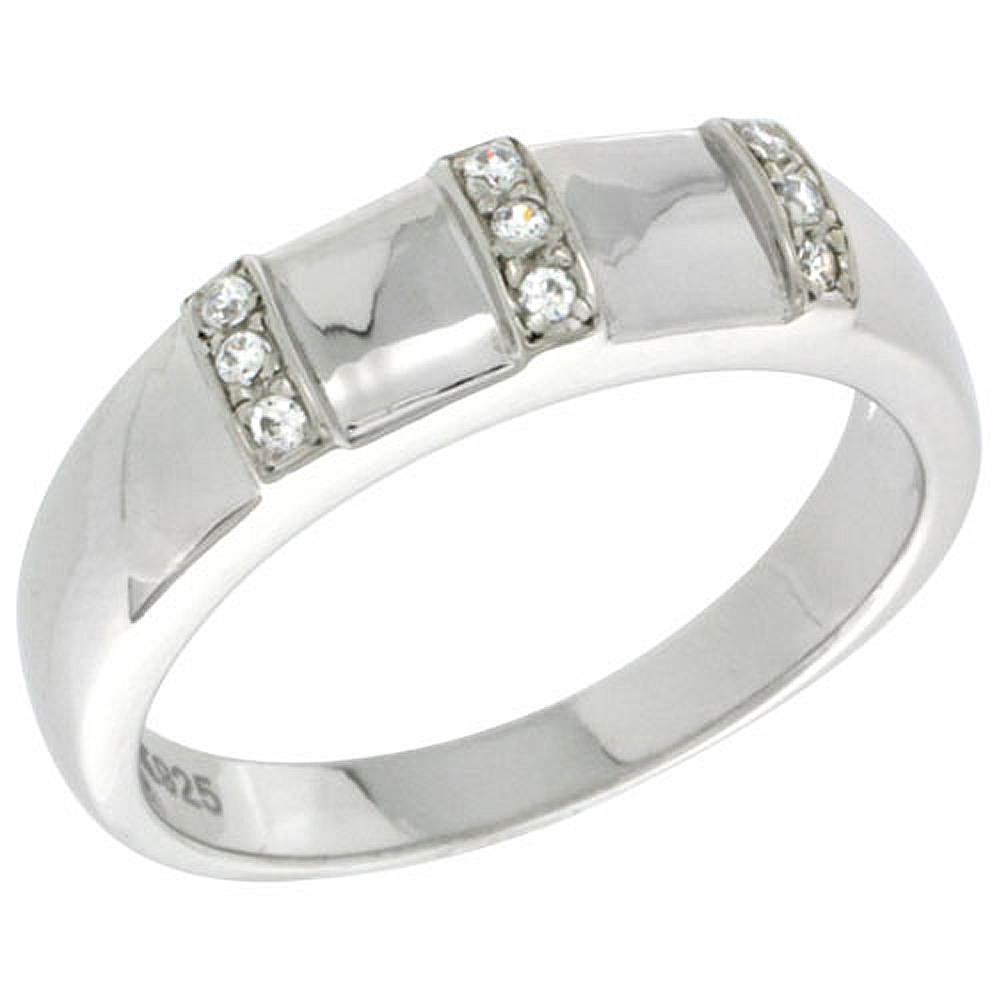 STERLING SILVER CUBIC ZIRCONIA MENS MENS WEDDING BAND RING 1/4 INCH WIDE