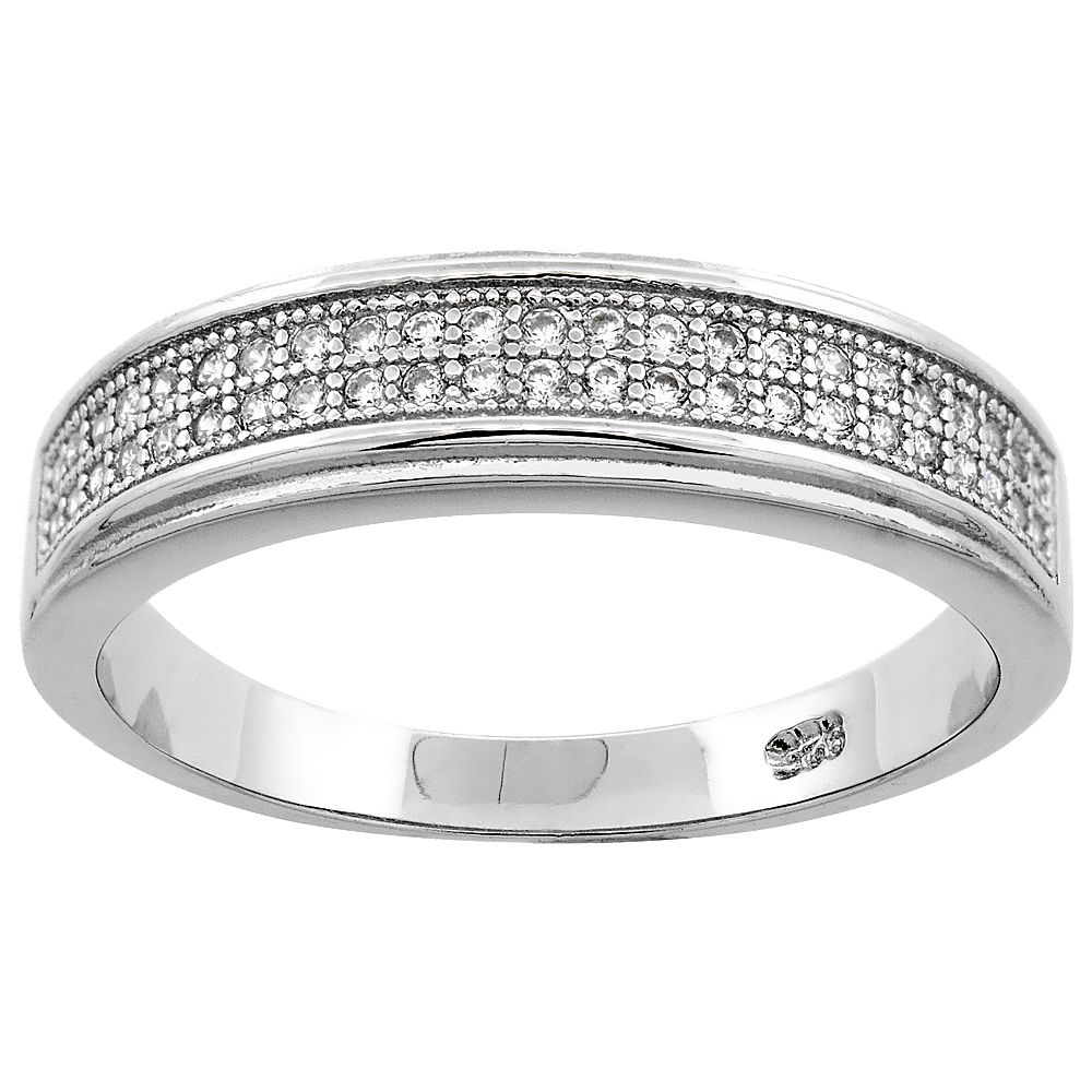 STERLING SILVER MICRO PAVE CUBIC ZIRCONIA MEN'S WEDDING BAND, 3/16 INCH WIDE, SIZES 8 TO 14
