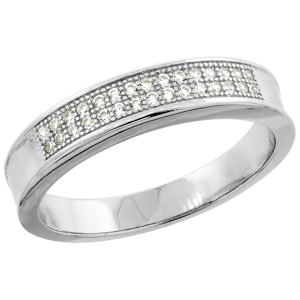 STERLING SILVER MICRO PAVE CUBIC ZIRCONIA MEN'S WEDDING BAND, 3/16 INCH WIDE, SIZES 8 TO 14