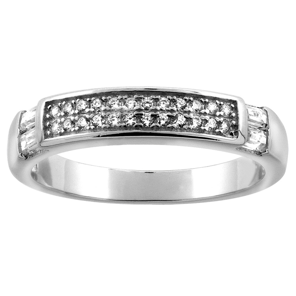STERLING SILVER MICRO PAVE CUBIC ZIRCONIA LADIES' WEDDING BAND, 3/16 INCH WIDE, SIZES 5 TO 10