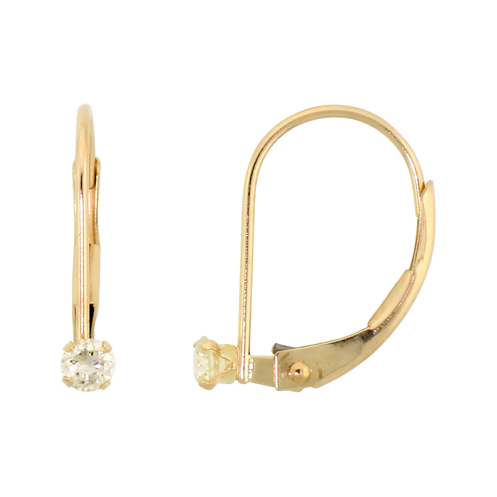 10K YELLOW GOLD NATURAL AQUAMARINE LEVERBACK EARRINGS 2MM BRILLIANT CUT MARCH BIRTHSTONE, 9/16 INCH LONG