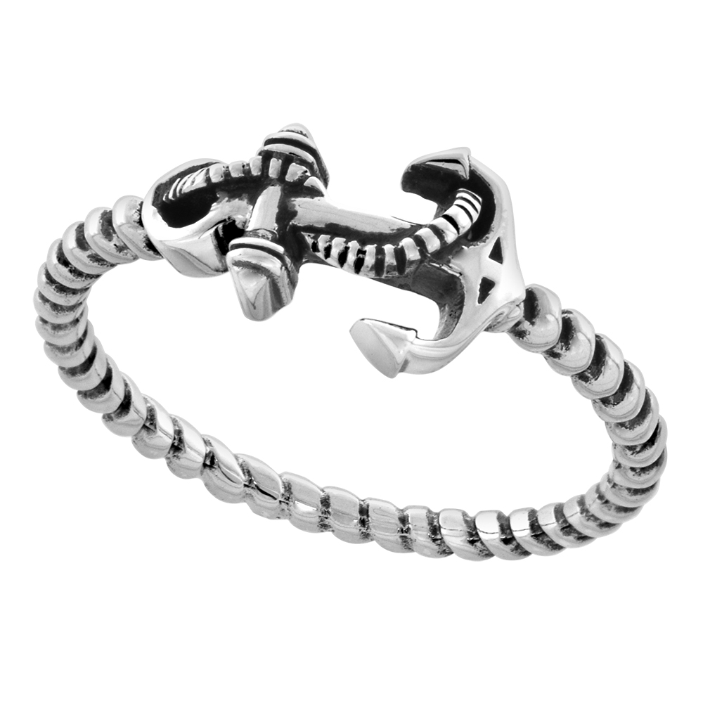 Sterling Silver Twisted Rope Anchor Ring for Women Polished Oxidized Flawless Finish size 6-9