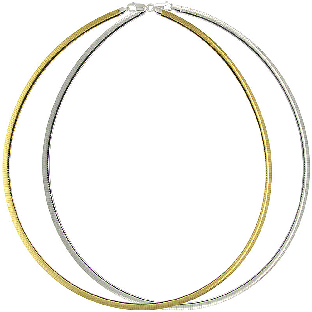 STERLING SILVER 2-TONE DOUBLE-SIDED 4.0 MM OMEGA CHAIN NECKLACE, GOLD FINISH ON 1 SIDE