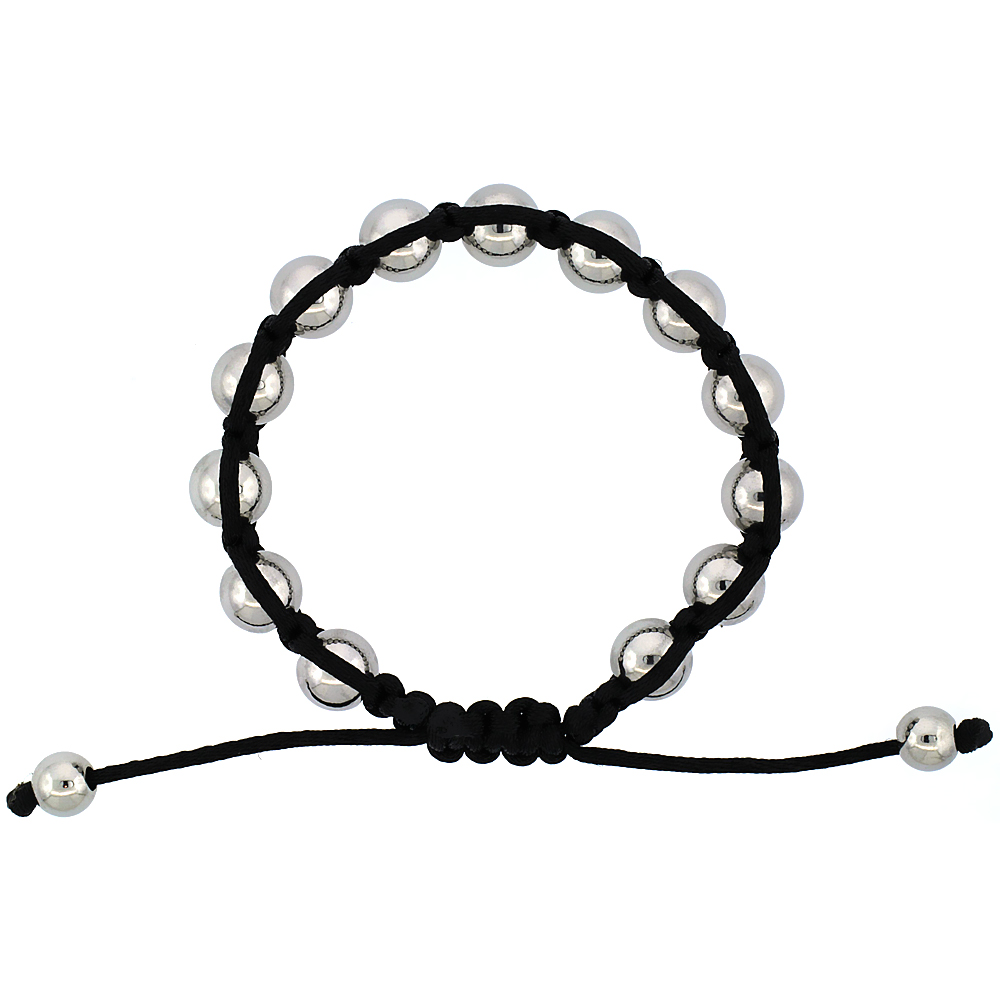 10mm Shamballa Inspired Hematite Bead Bracelet Silver Plated Tibetan Macrame Adjustable, 7- 8 inch