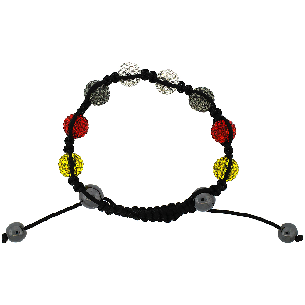 10mm Shamballa Inspired Multi Color Crystal Ball Bracelet Tibetan Macrame with Hematite Beads, 7- 8 inch