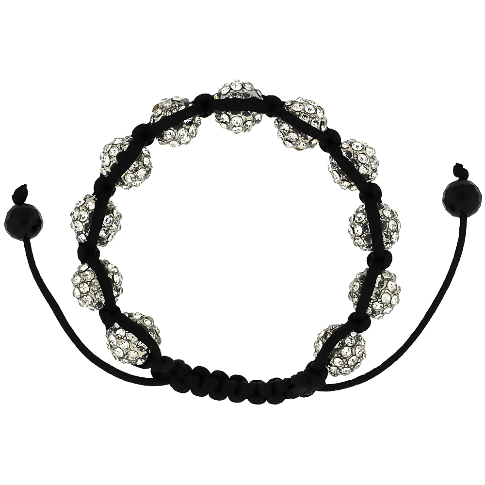 10mm Shamballa Inspired Crystal Ball Bracelet Tibetan Macrame Adjustable, 7- 8 inch