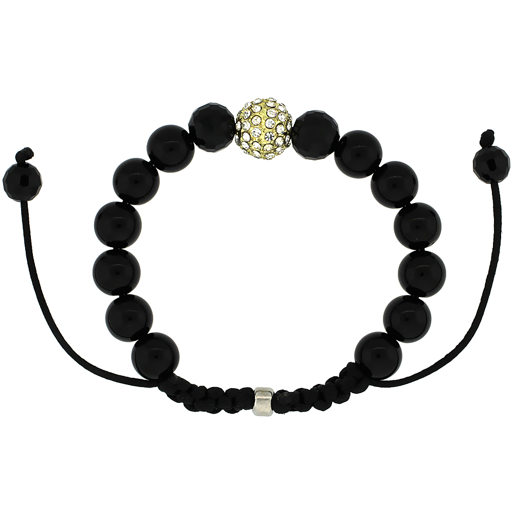 12mm Shamballa Inspired Yellow Crystal Ball Bracelet Tibetan Macrame with Hematite Beads, 7- 8 inch