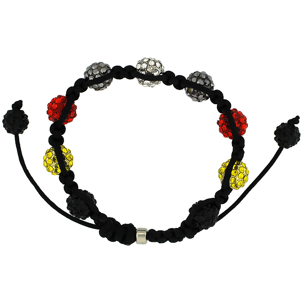 10mm Shamballa Inspired Multi Color Crystal Ball Bracelet Tibetan Macrame Adjustable, 7- 8 inch