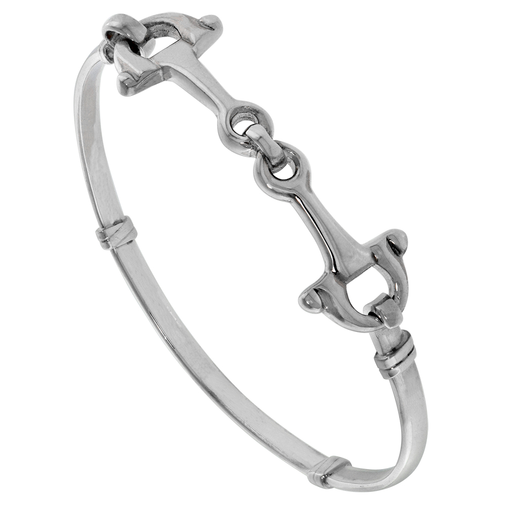 STERLING SILVER SNAFFLE BIT BABY BRACELET BANGLE HOOK & EYE CATCH 7/16 INCH WIDE 5 1/2 INCH LONG