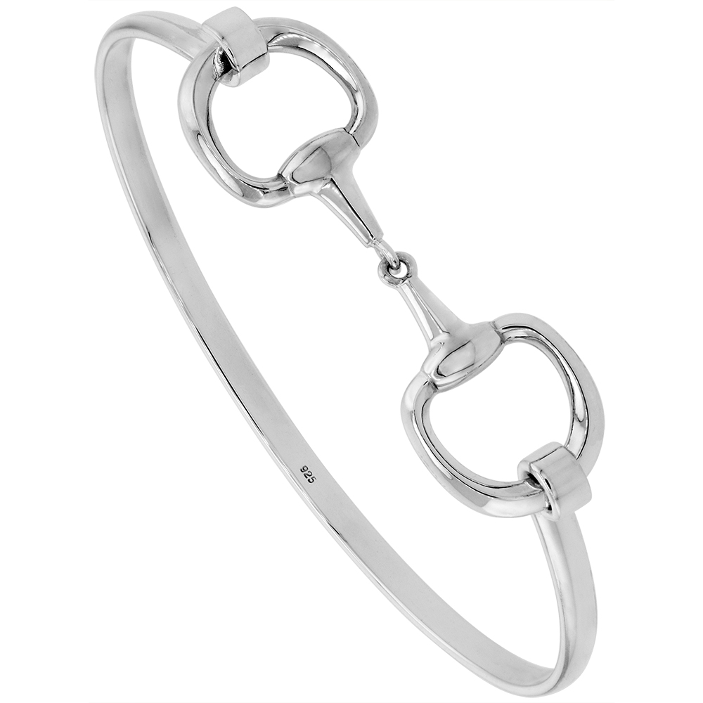 1/2 inch Sterling Silver Eggbutt Snaffle Bit Bangle Bracelet for Women Hook and Eye Clasp Flawless High Polish Finish 7 inch wrist size