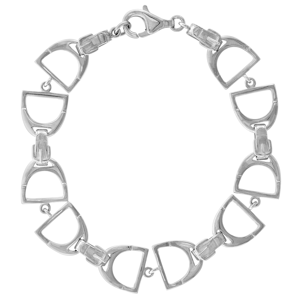 1/2 WIDE STERLING SILVER LINKED STIRRUPS BRACELET FOR WOMEN BUCKLE FLAWLESS HIGH POLISH FINISH 7.5 INCH LONG