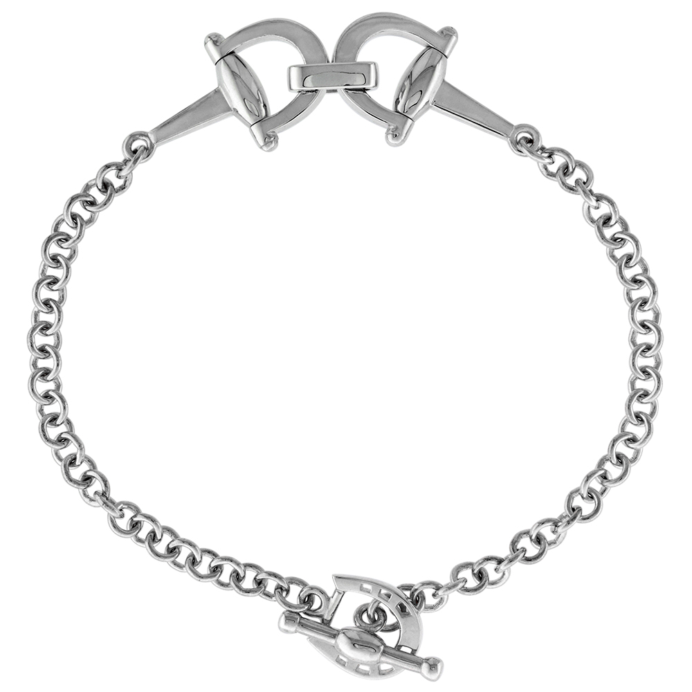 STERLING SILVER DEE RING SNAFFLE BIT BRACELET 1/2 INCH WIDE 7 1/2 INCH LONG