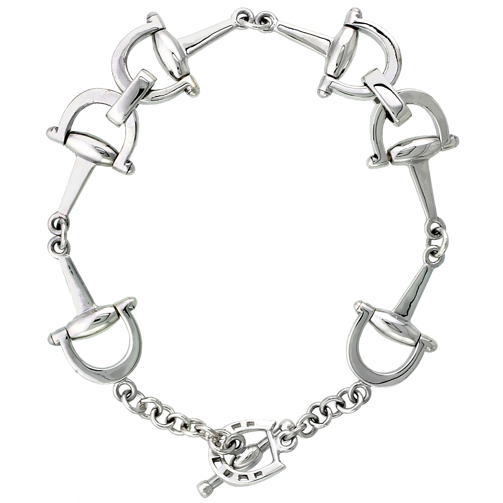 Sterling Silver Dee Ring Snaffle Bits Bracelet 1/2 inch wide, 7 1/2 inch long