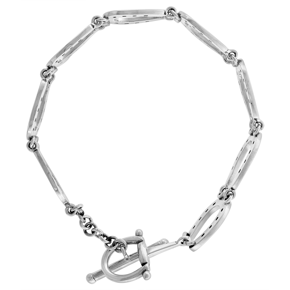STERLING SILVER HORSESHOE HORSE BIT BRACELET 1/2 INCH WIDE 7 1/2 INCH LONG
