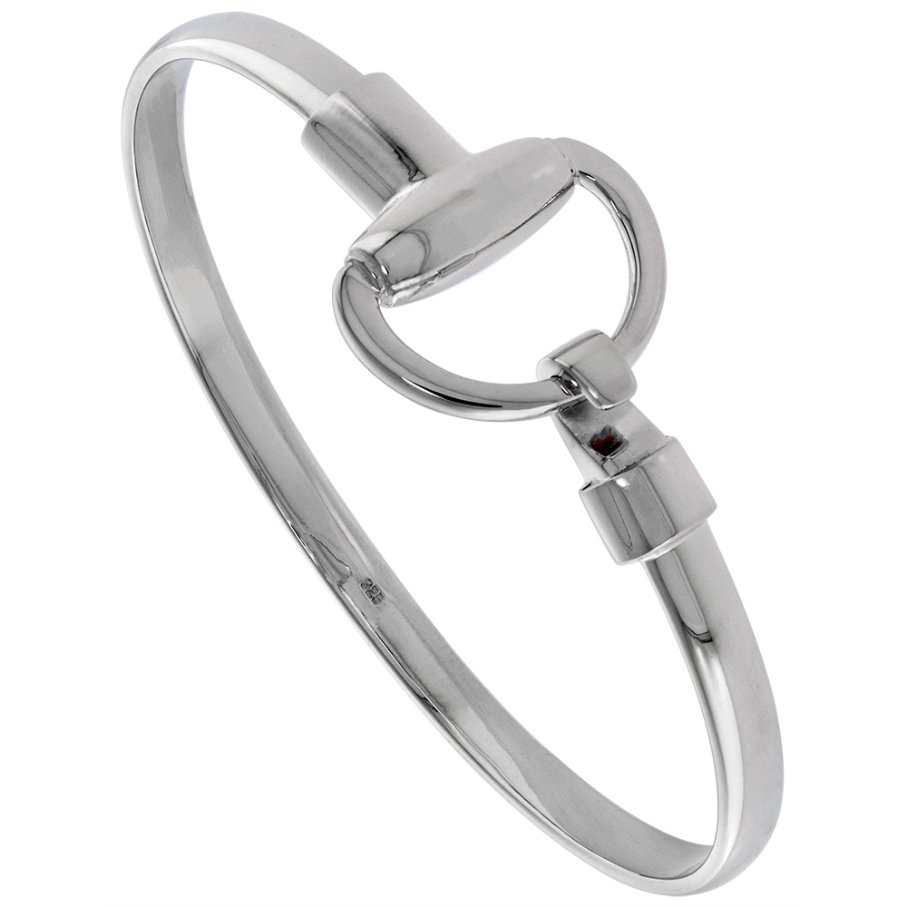 STERLING SILVER SNAFFLE BIT BRACELET BANGLE HOOK & EYE CATCH 7/8 INCH WIDE 7 1/2 INCH LONG