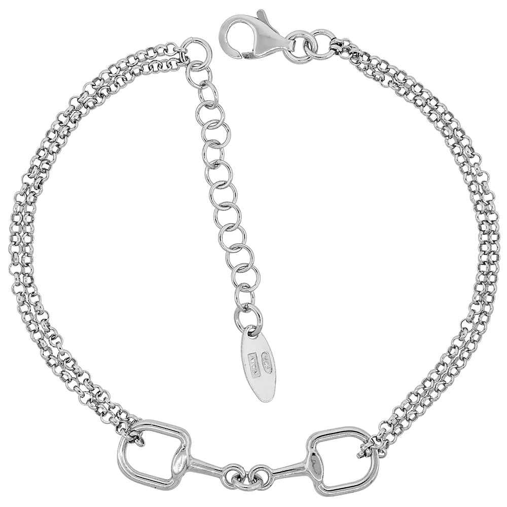 STERLING SILVER SNAFFLE BIT BRACELET 5/16 INCH WIDE 6.5 INCHES LONG + 1 INCH EXTENSION